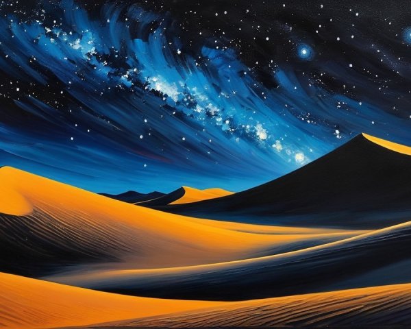 Surreal Desert Landscape Under Starry Night Sky