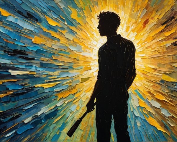 Silhouette Against Vibrant Color Burst Background