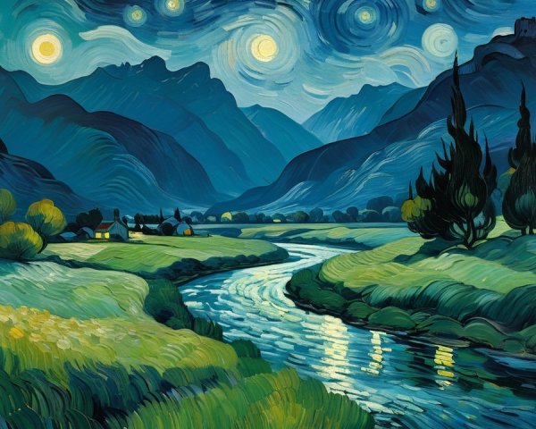 Night-Time Landscape with Stars and Tranquil River