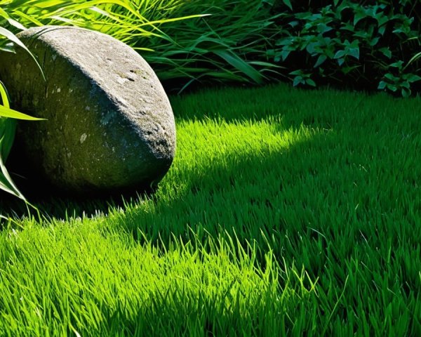 Serene Scene of Stone Among Vibrant Green Grass