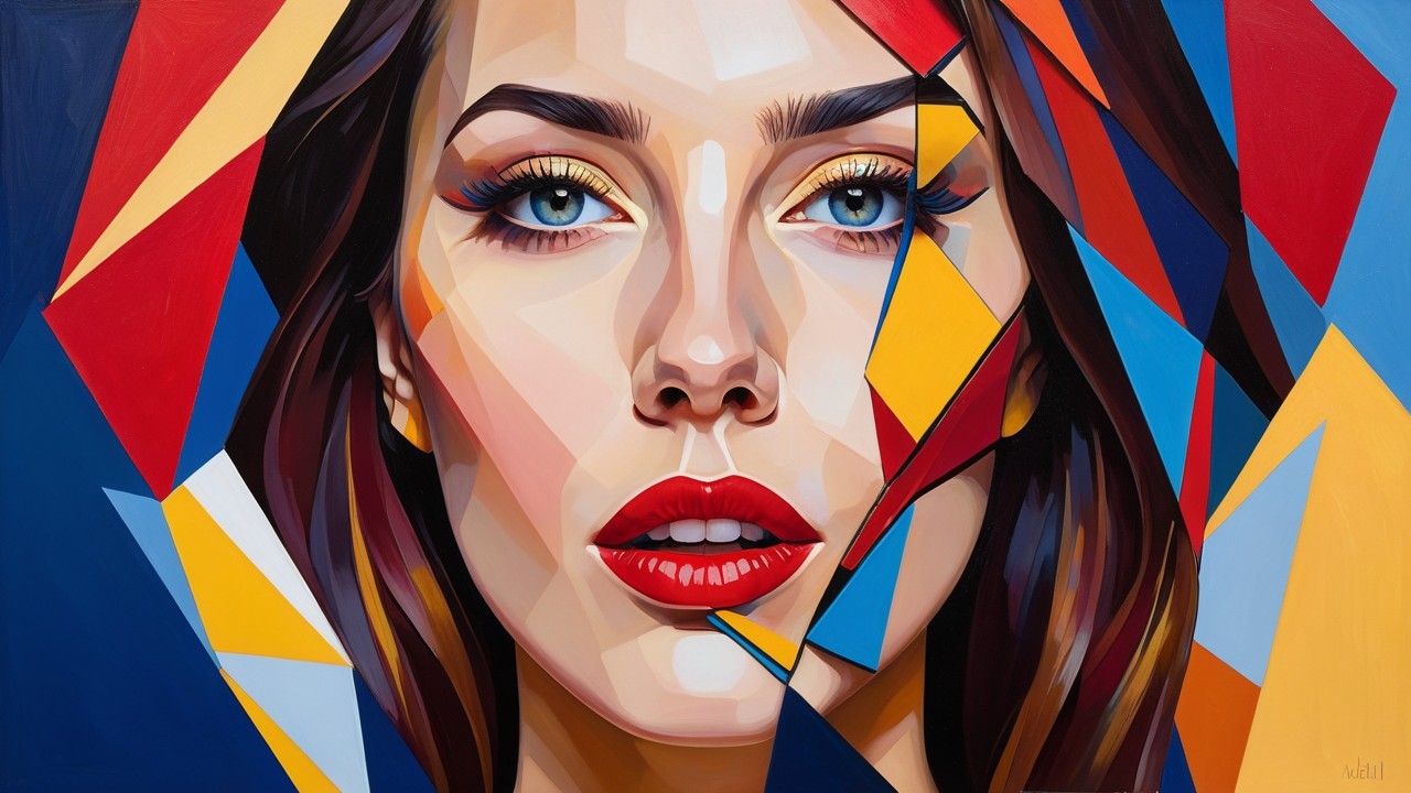 Portrait of a Woman with Blue Eyes and Red Lips