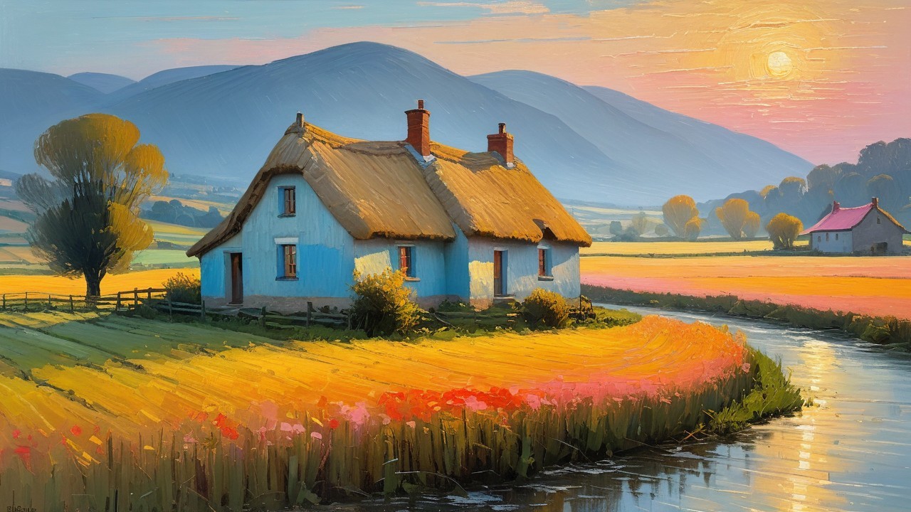 Charming Thatched-Roof Cottage by a Serene River