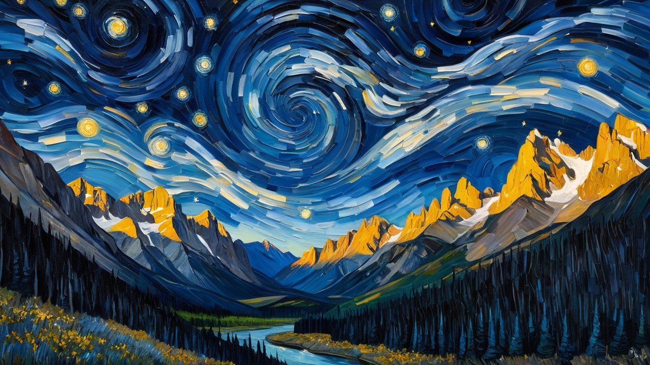 Vibrant Night Sky with Stars and Mountain Landscape