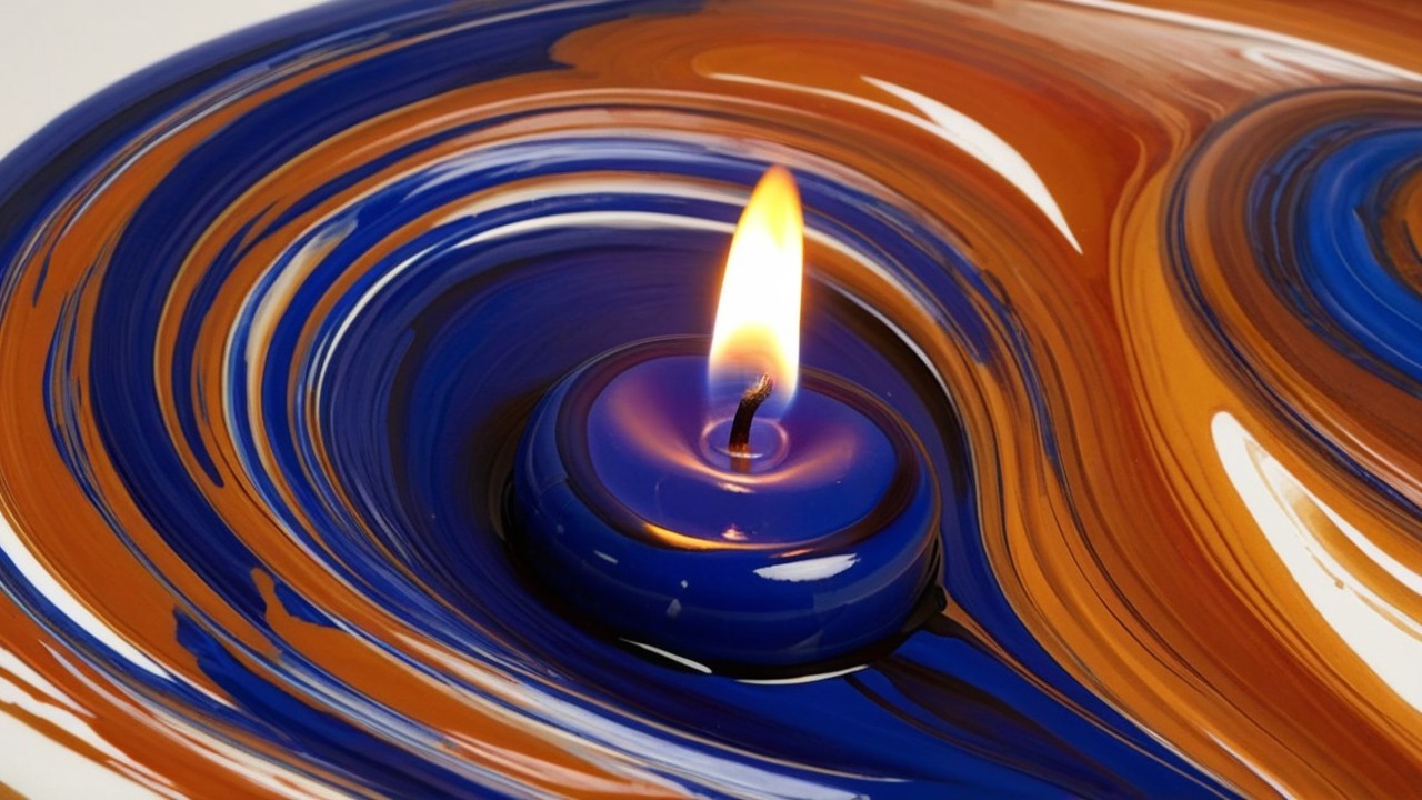 Floating Candle in Blue and Orange Abstract Design