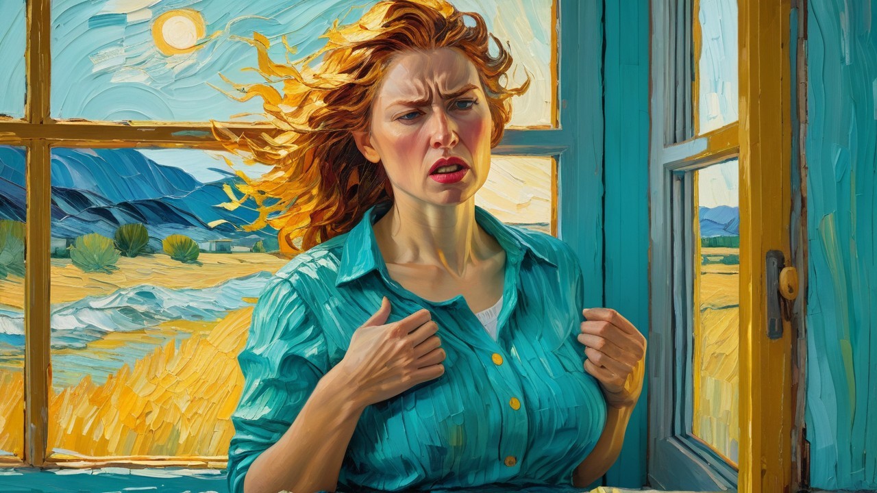 Woman with Red Hair by Open Window in Sunlight