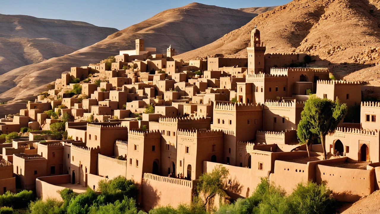 Ancient Fortified Village in Desert Landscape