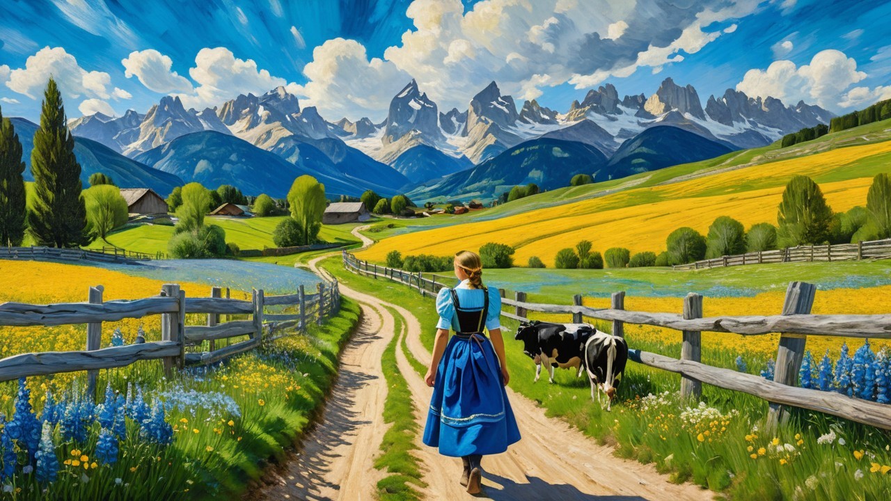 Young Woman in Traditional Attire on Scenic Pathway