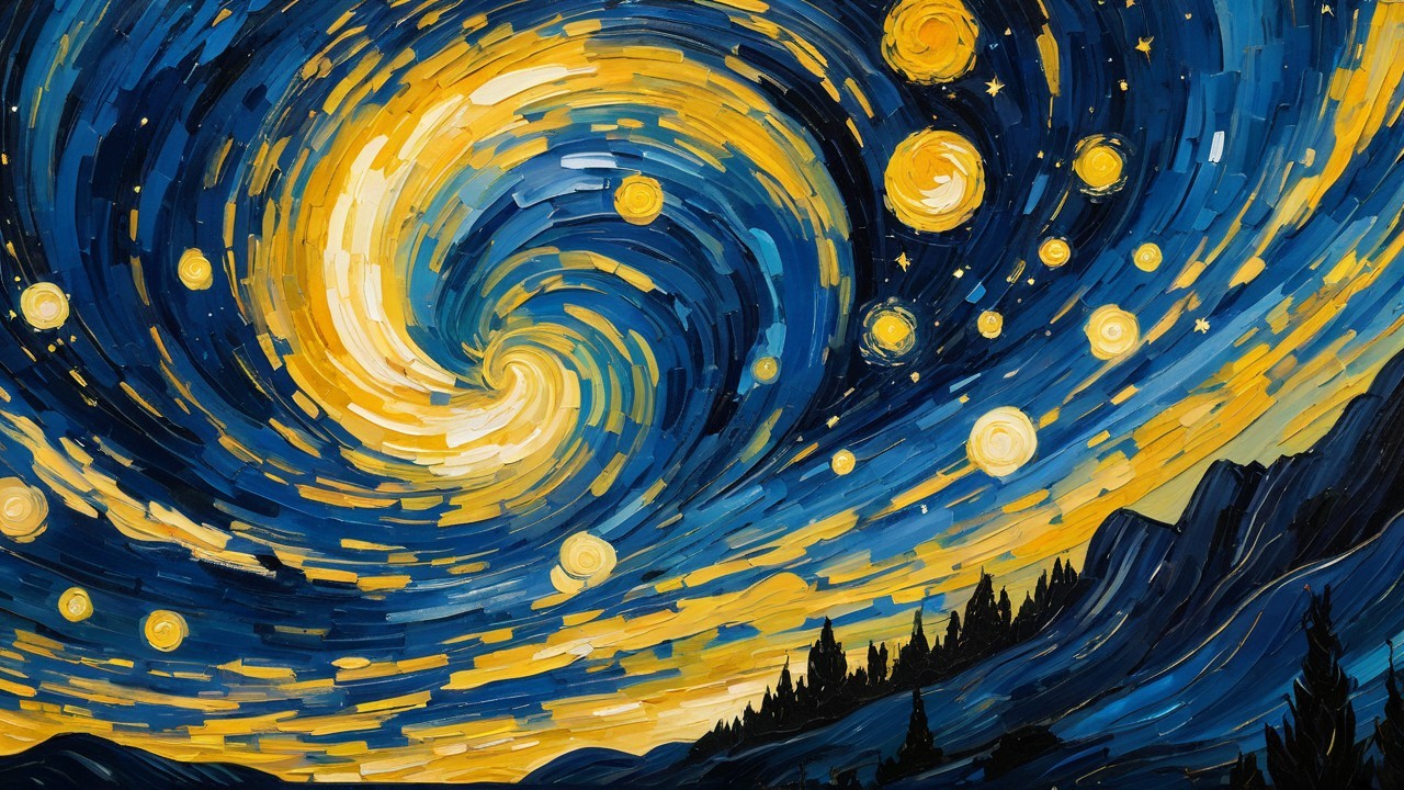 Vibrant Night Sky with Stars and Mountain Silhouettes