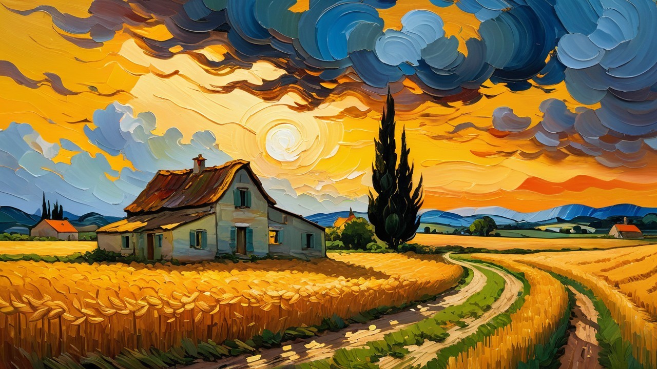 Rustic Farmhouse in Vibrant Countryside Landscape