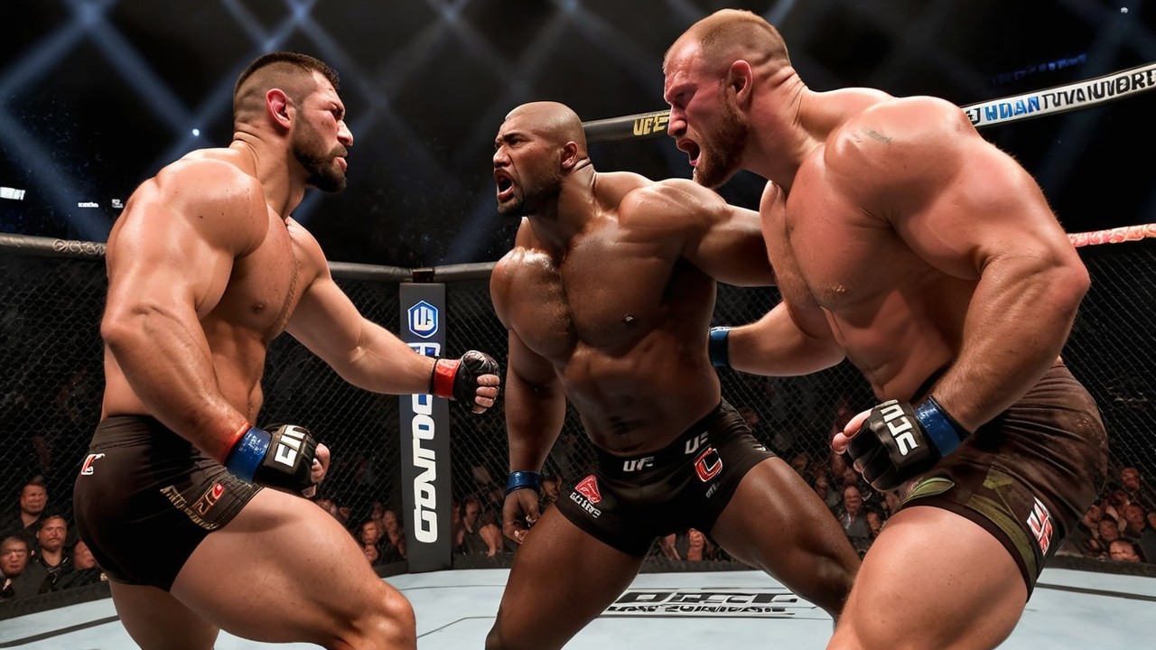 Intense UFC Fight with Referee Intervention and Audience