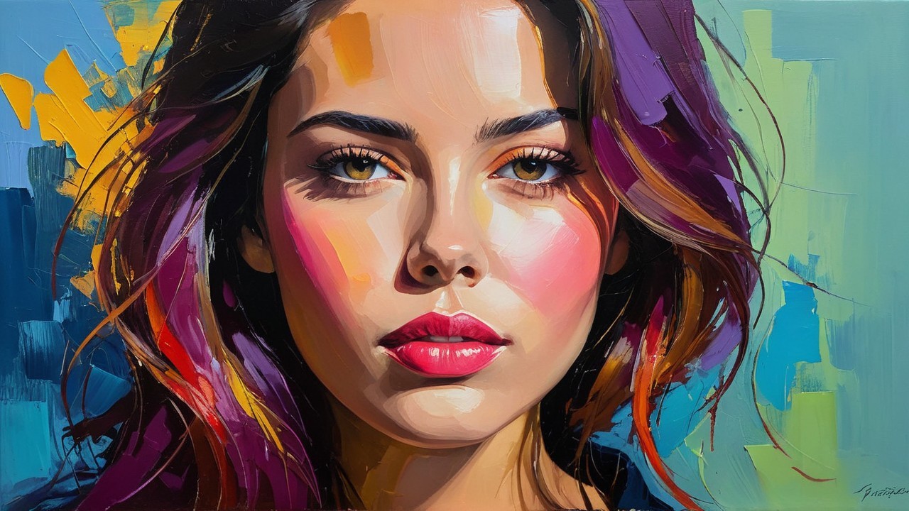 Vibrant Portrait of a Young Woman with Bold Colors