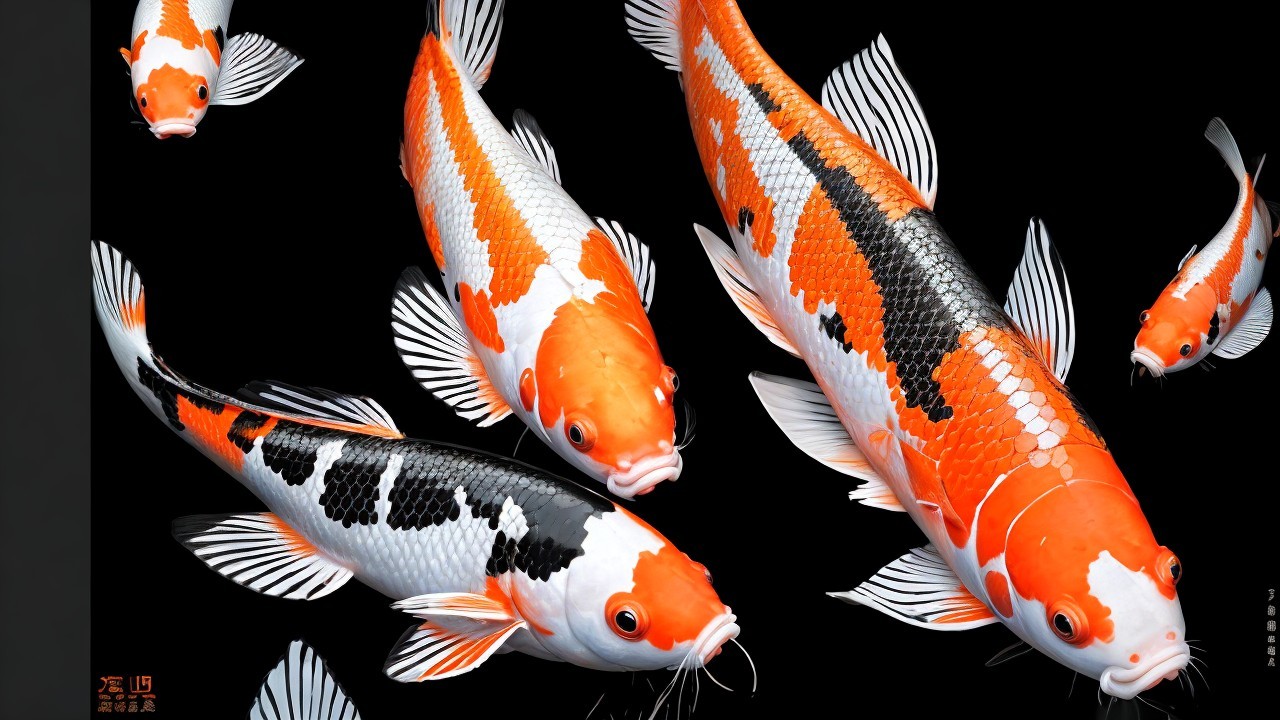 Vibrant Koi Fish Collection on Black Background