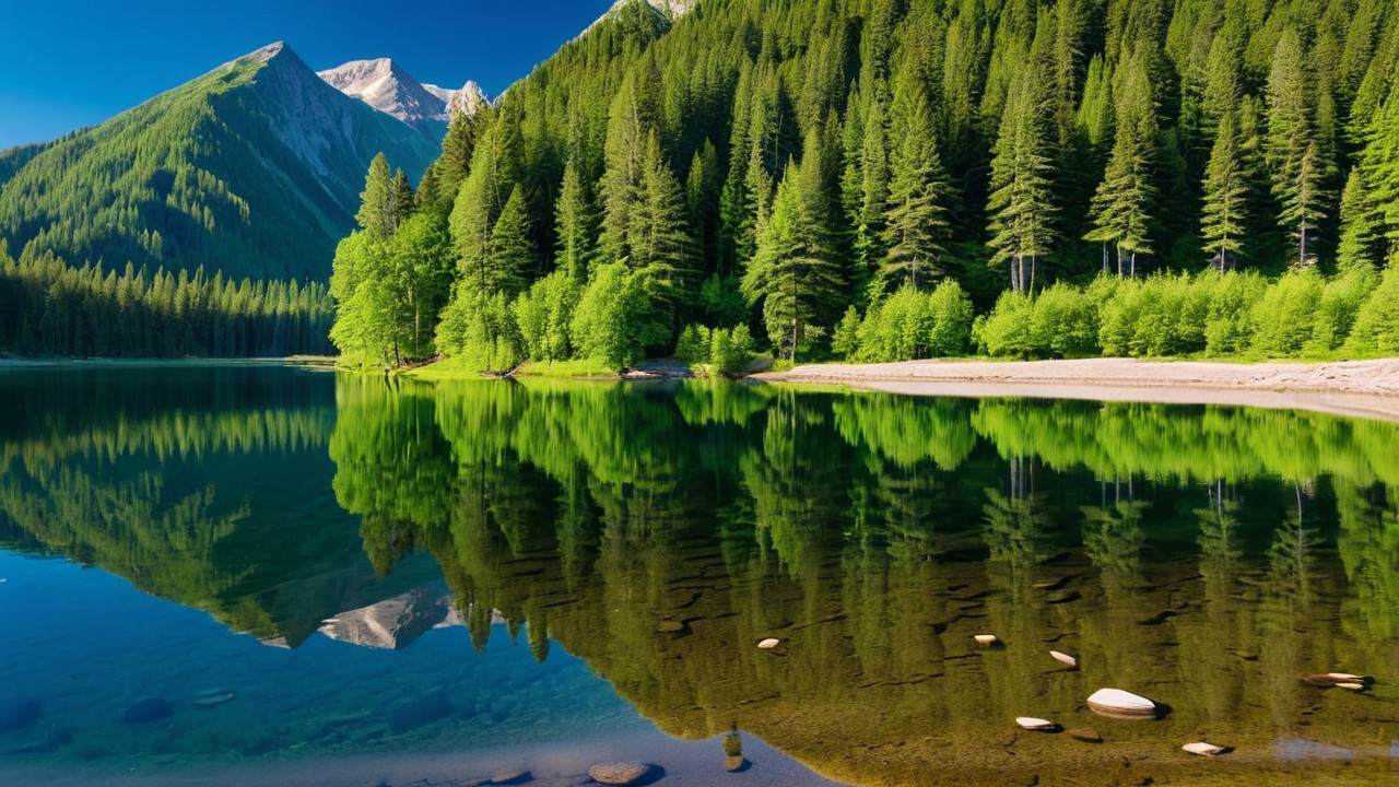 Serene Landscape with Calm Lake and Mountains