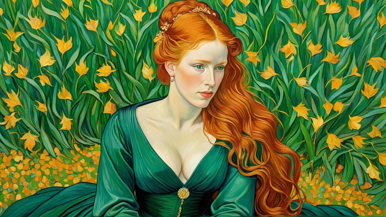 Woman in Green Dress Surrounded by Yellow Flowers