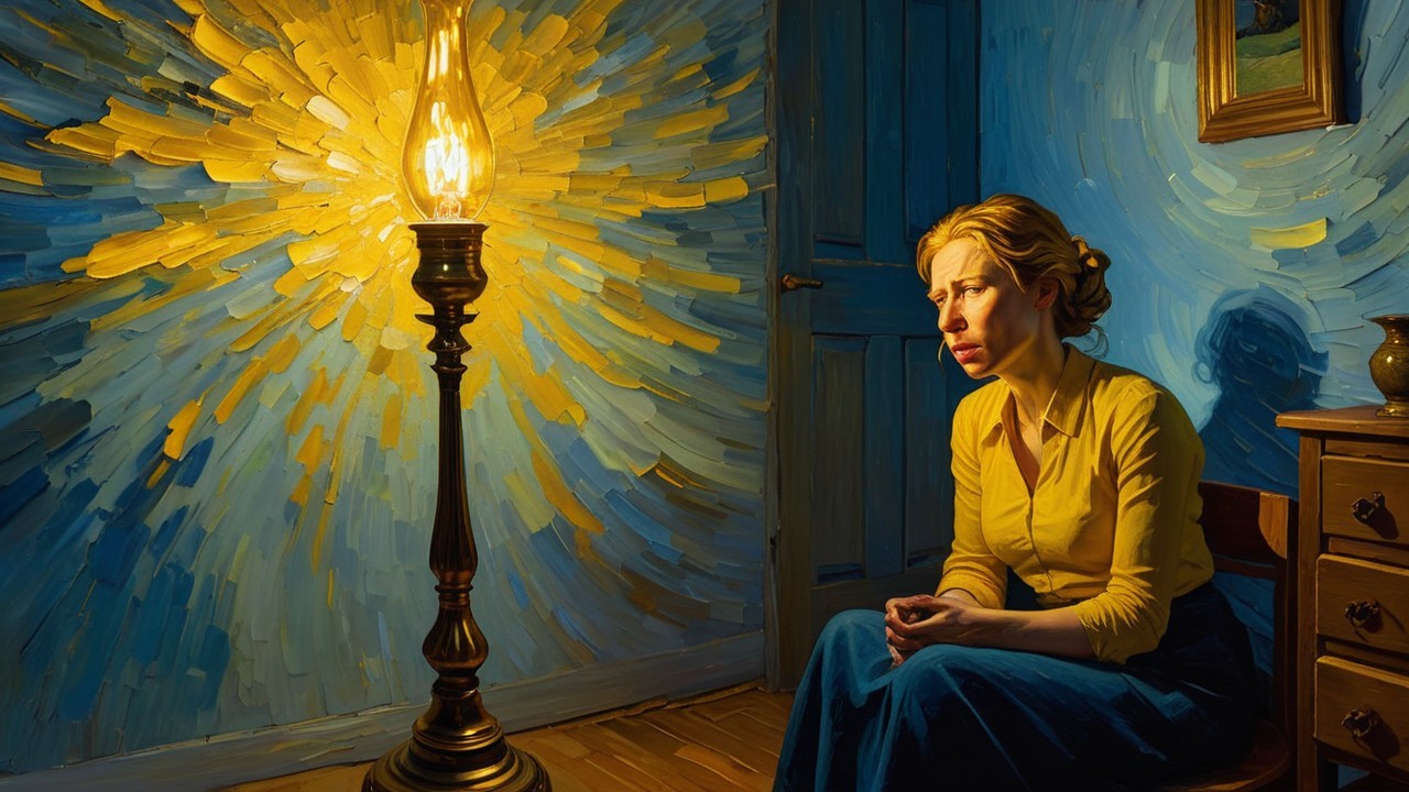 Woman in Yellow Blouse in Warmly Lit Room