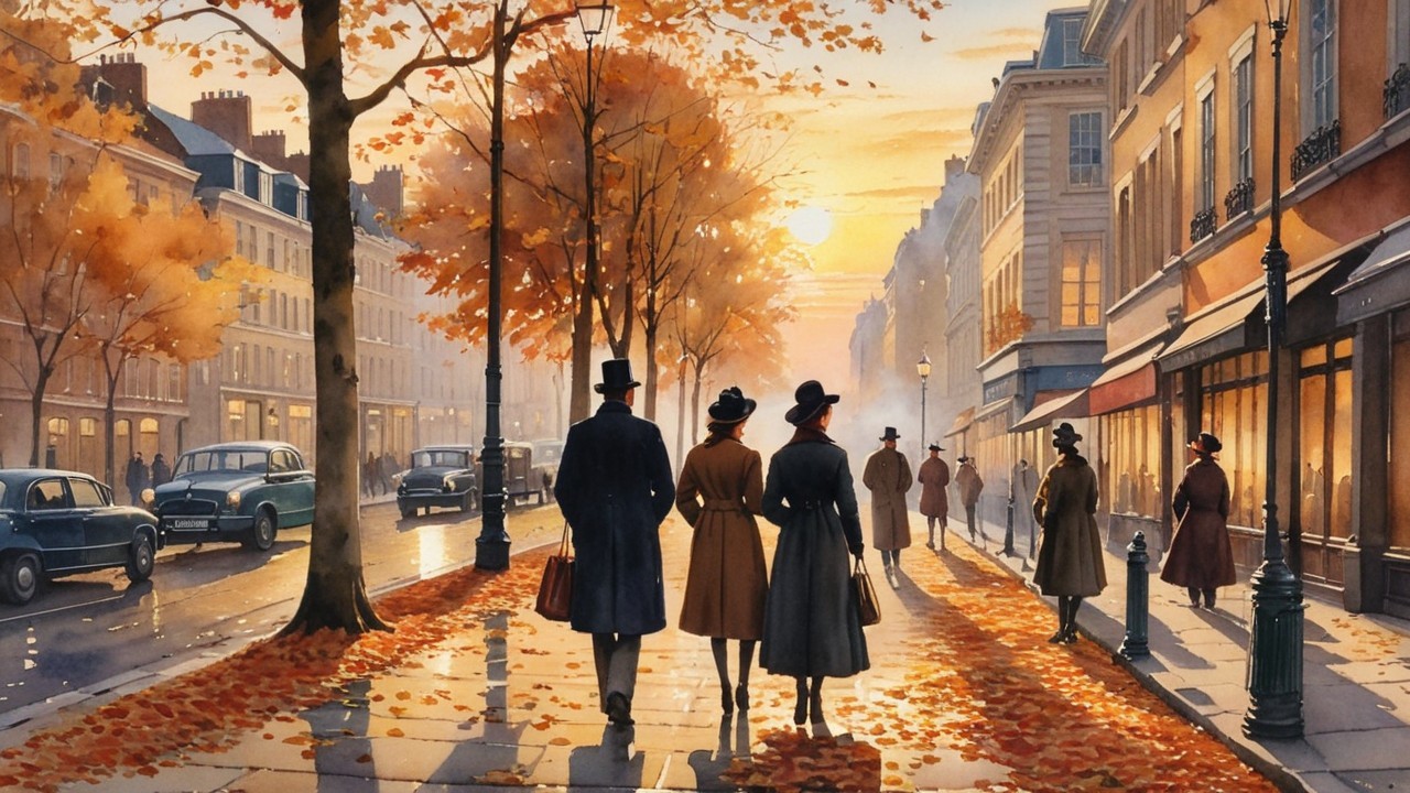 Autumn Scene on a Parisian Street with Vintage Charm