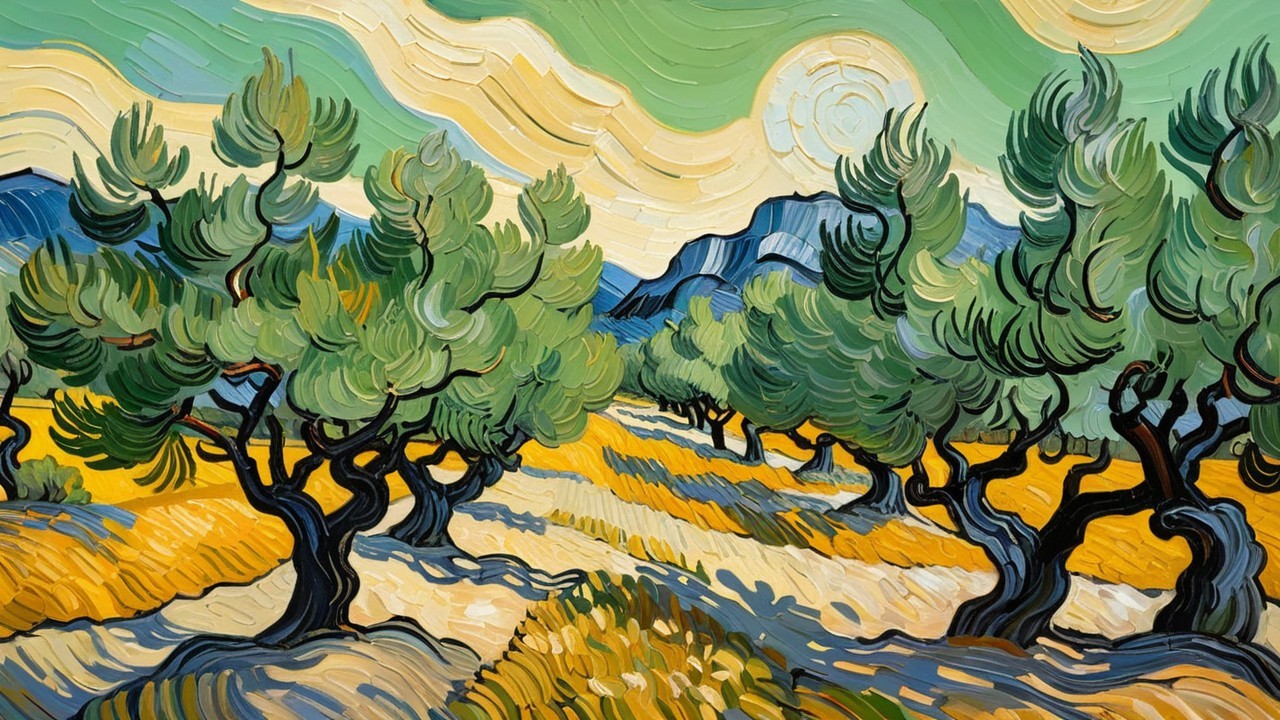 Vibrant Olive Tree Landscape in Sunlit Setting