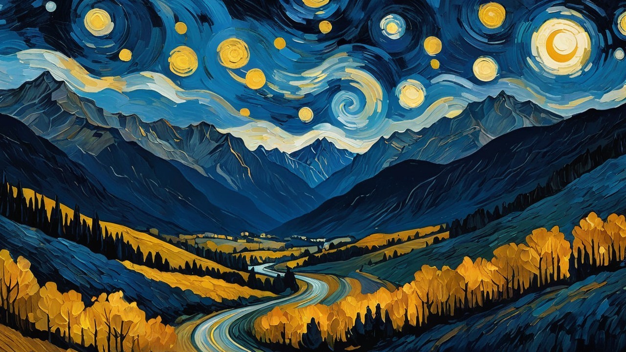 Vibrant Nighttime Landscape with Stars and Mountains