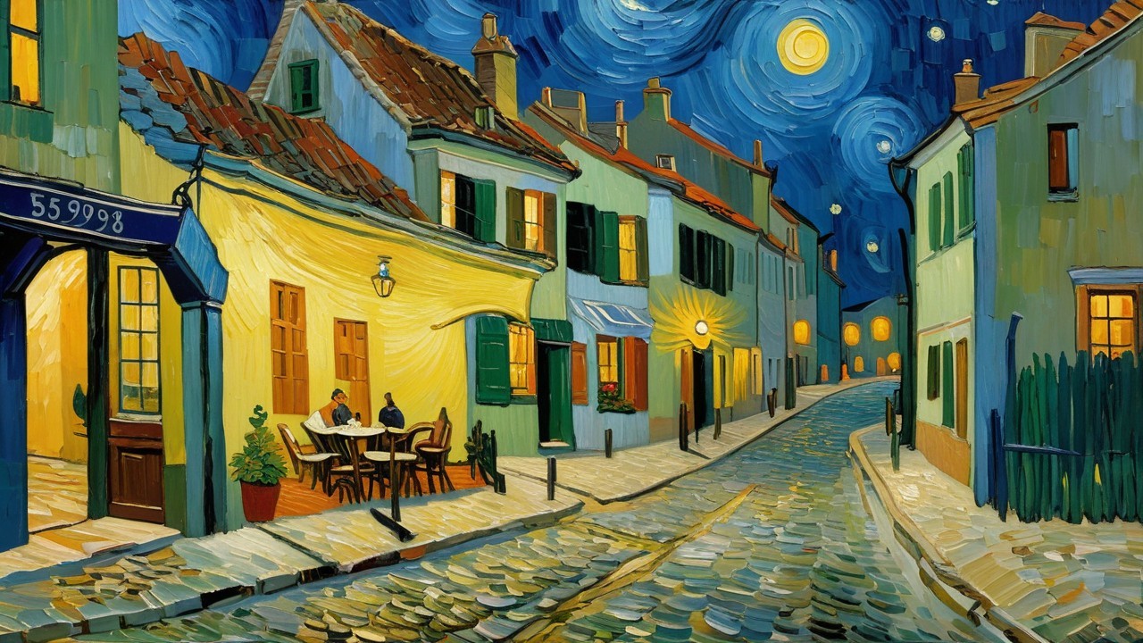 Tranquil Night Scene of Cobblestone Street and Houses