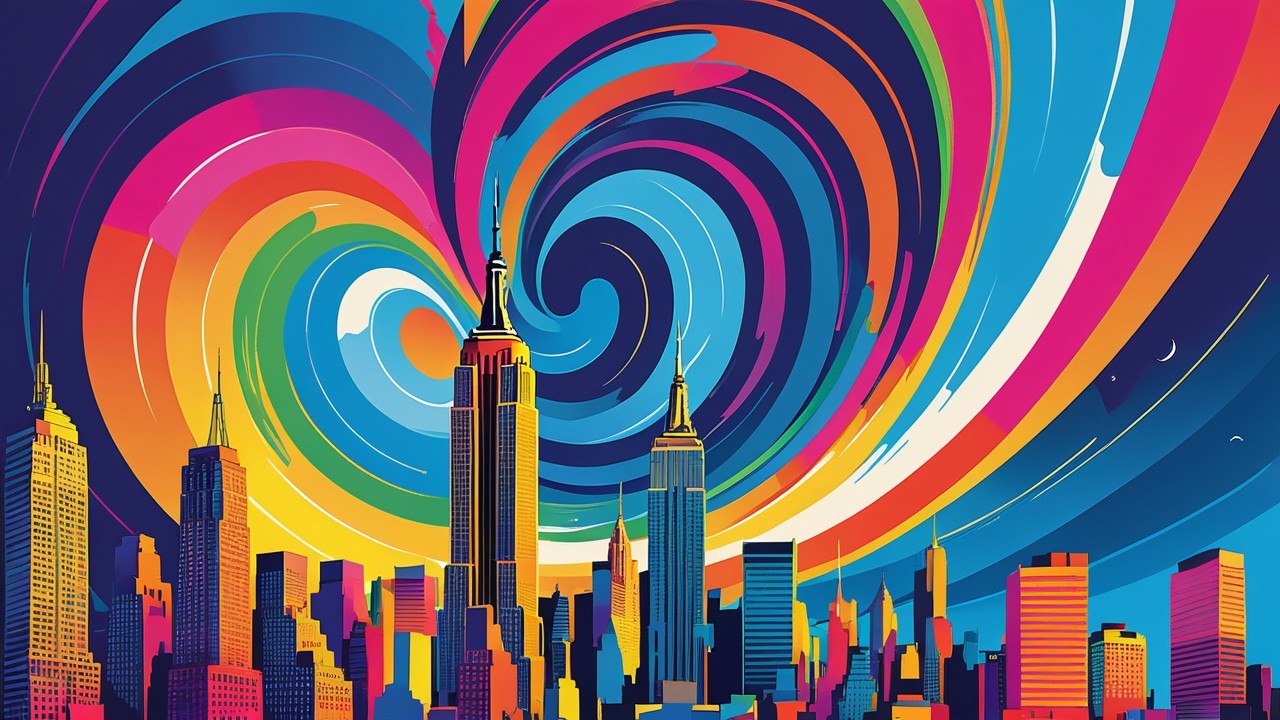 Vibrant Abstract Cityscape with Multicolored Sky