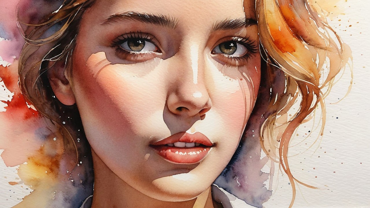 Watercolor Portrait of a Young Woman with Blonde Hair