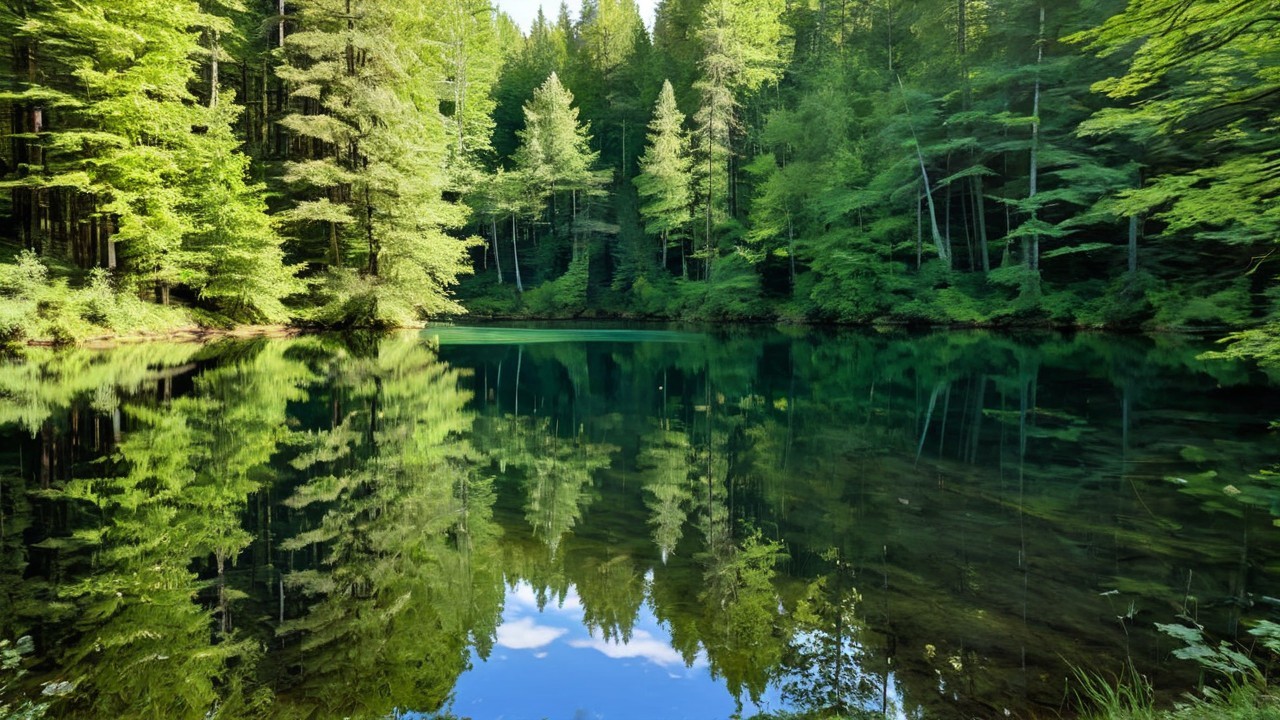 Serene Landscape with Calm Lake and Lush Trees