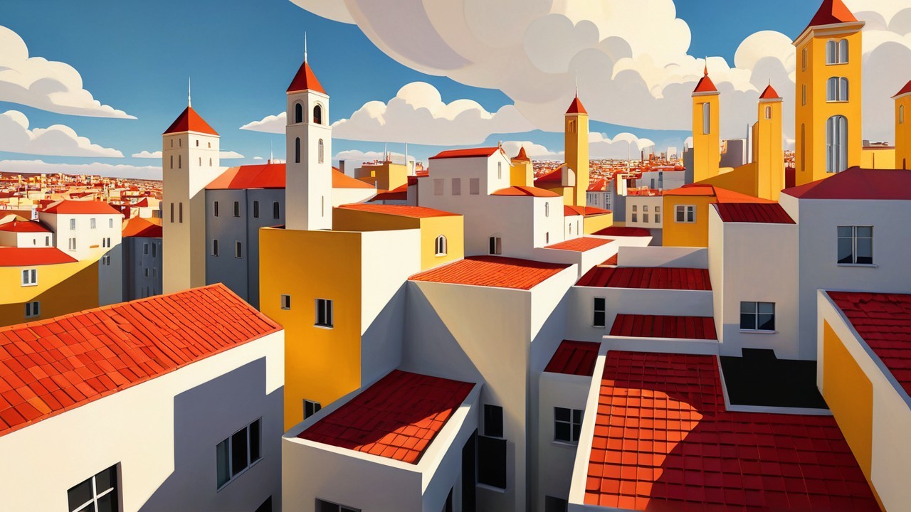 Vibrant Cityscape with Colorful Buildings and Sky