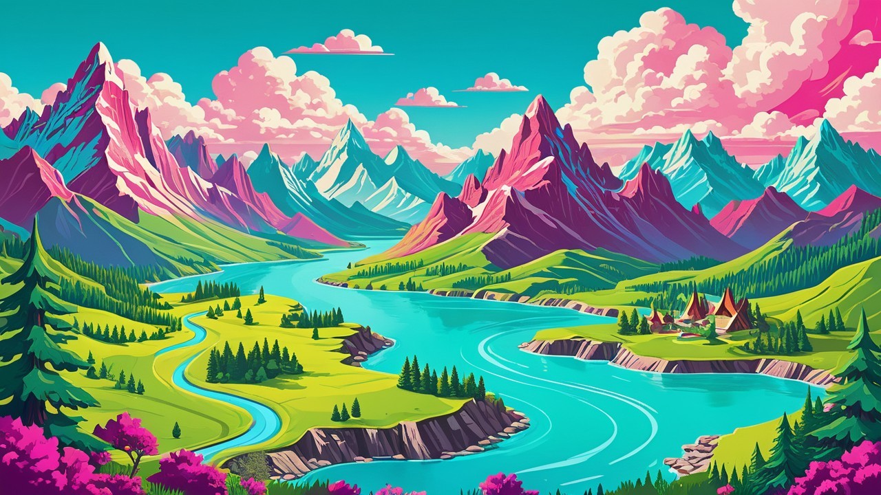 Vibrant Landscape with Majestic Mountains and River