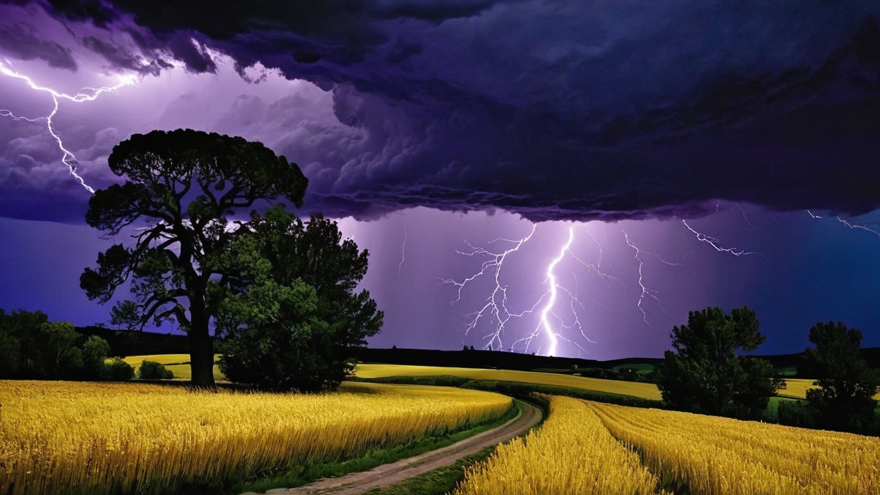 Dramatic Landscape with Yellow Field and Thunderclouds