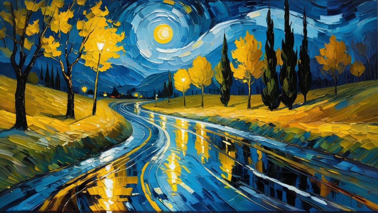 Impressionistic Painting of a Countryside Night Scene