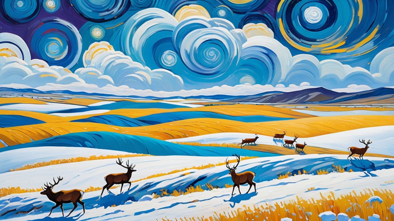 Impressionistic Digital Painting of a Winter Landscape