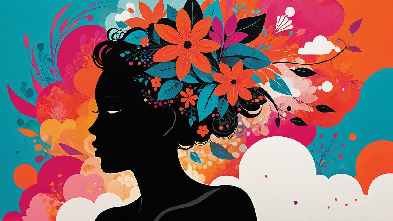 Silhouette of a Woman with Colorful Floral Background