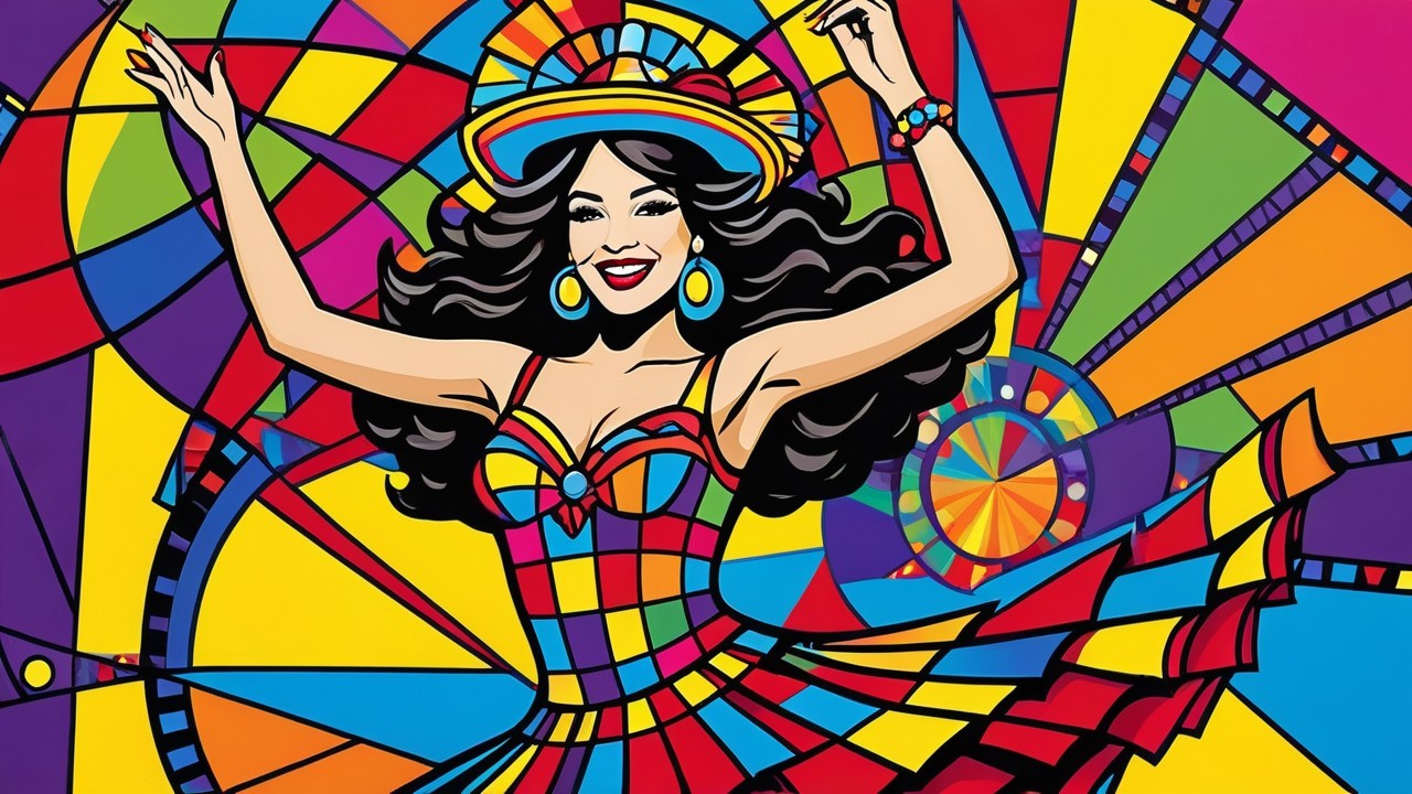 Vibrant Illustration of a Dancer in Geometric Dress
