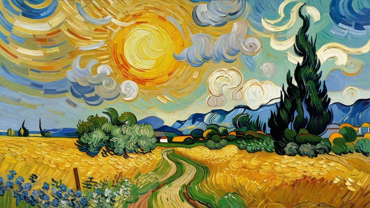 Vibrant Post-Impressionist Landscape with Golden Hues