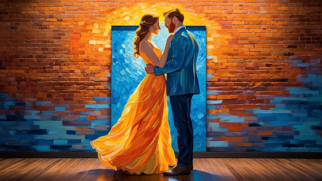 Couple Embraced in Vibrant Artistic Setting