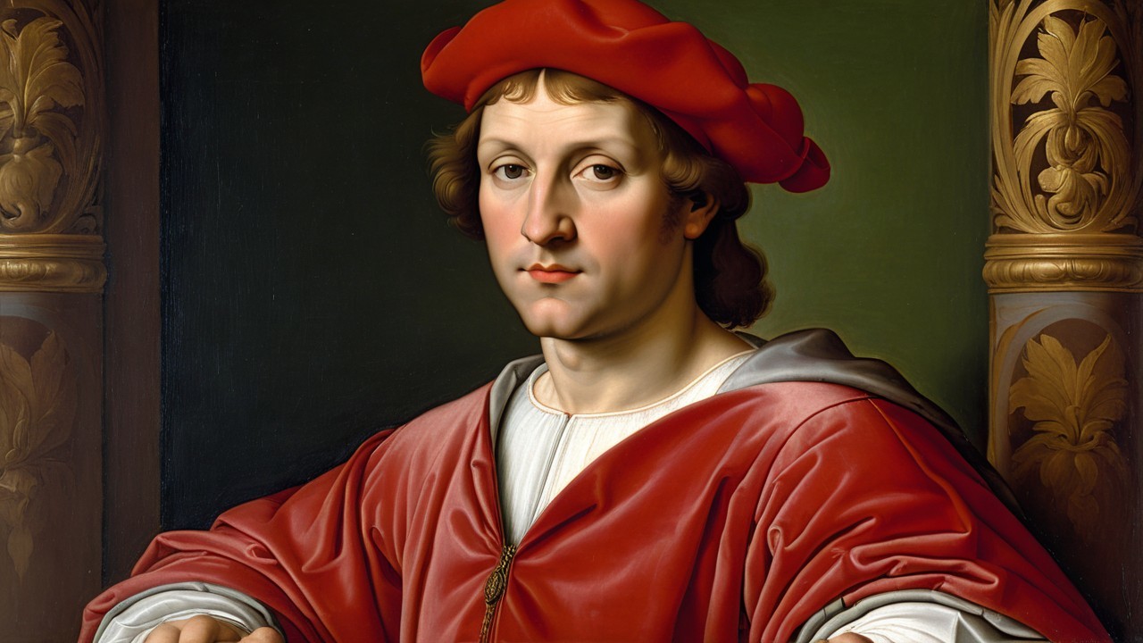 Portrait of a Young Man in Luxurious Red Attire