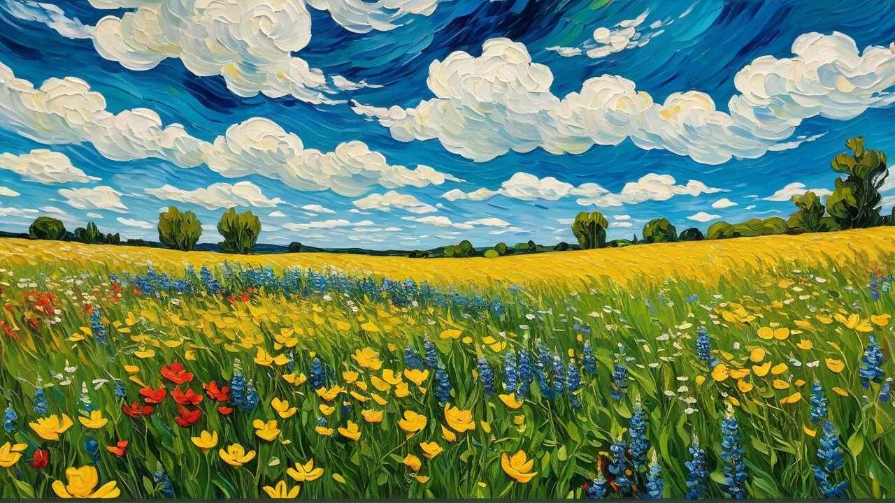 Vibrant Landscape with Colorful Flowers and Sky