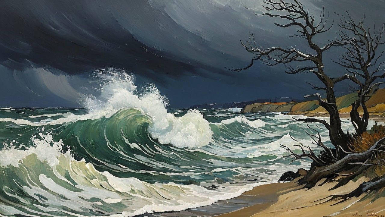 Dramatic Seascape with Turbulent Waves and Stormy Sky