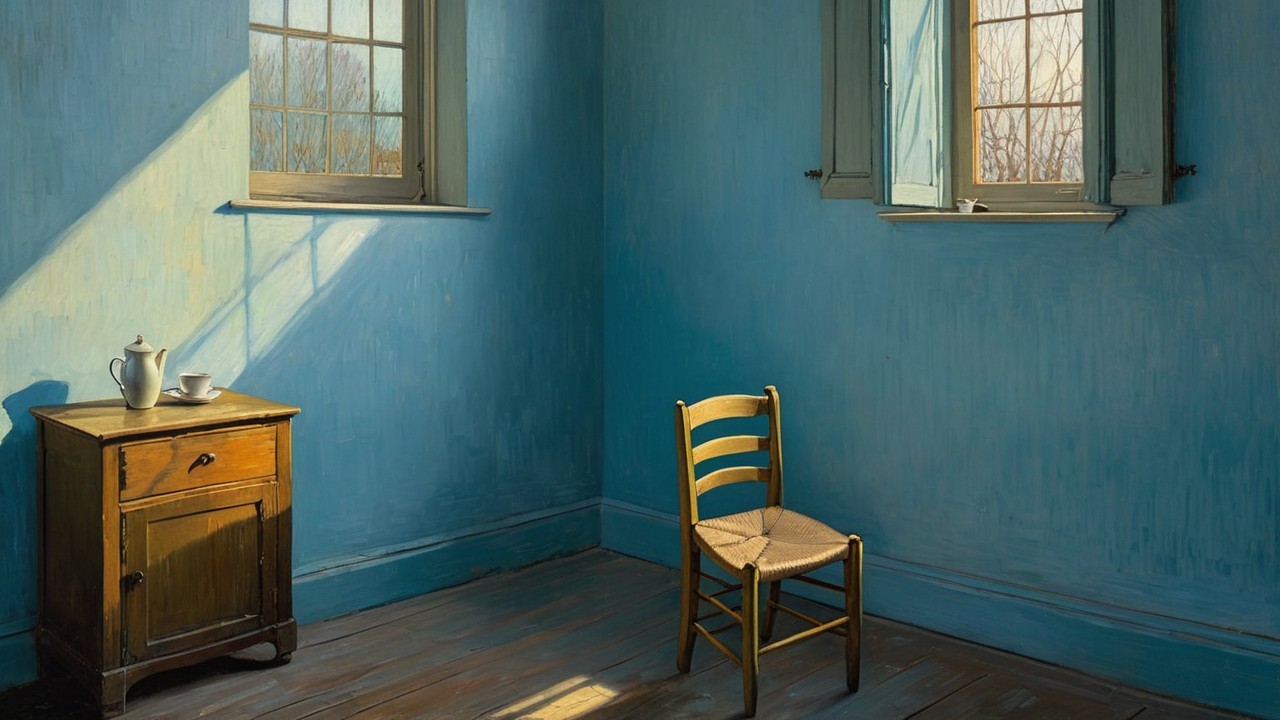 Serene Room with Blue Walls and Natural Light