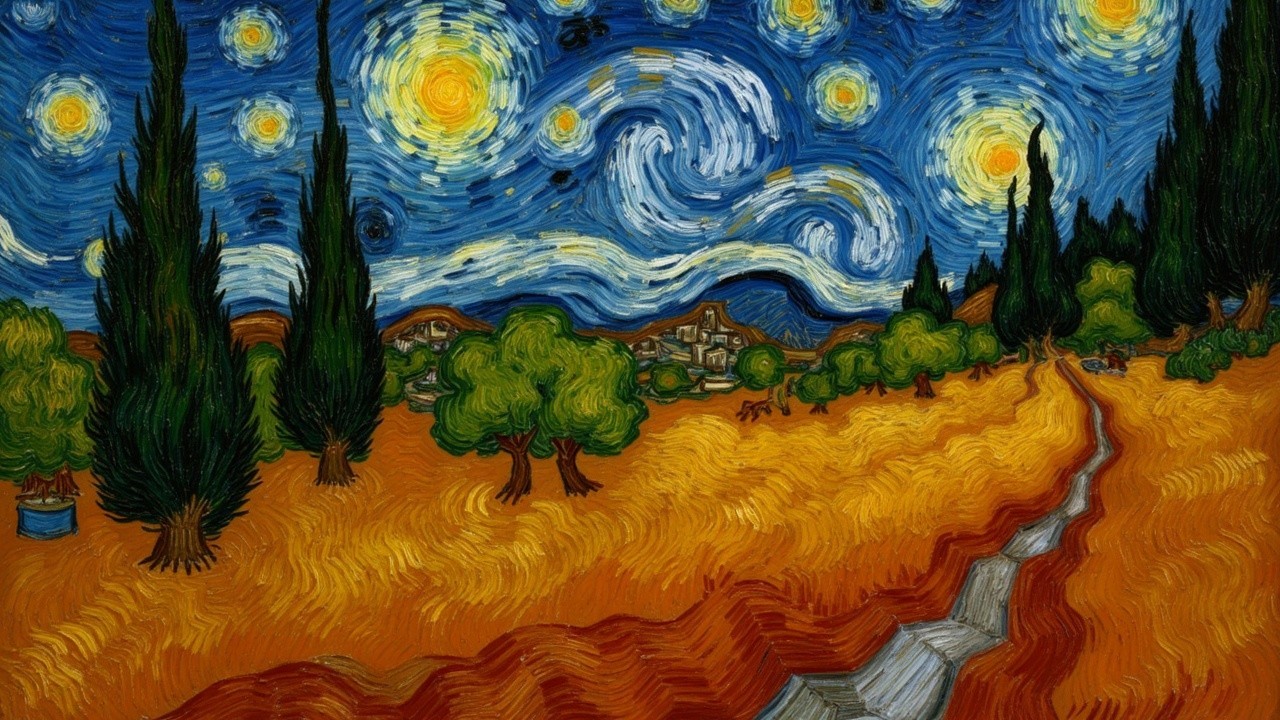 Vibrant Night Sky with Stars and Crescent Moon Scene