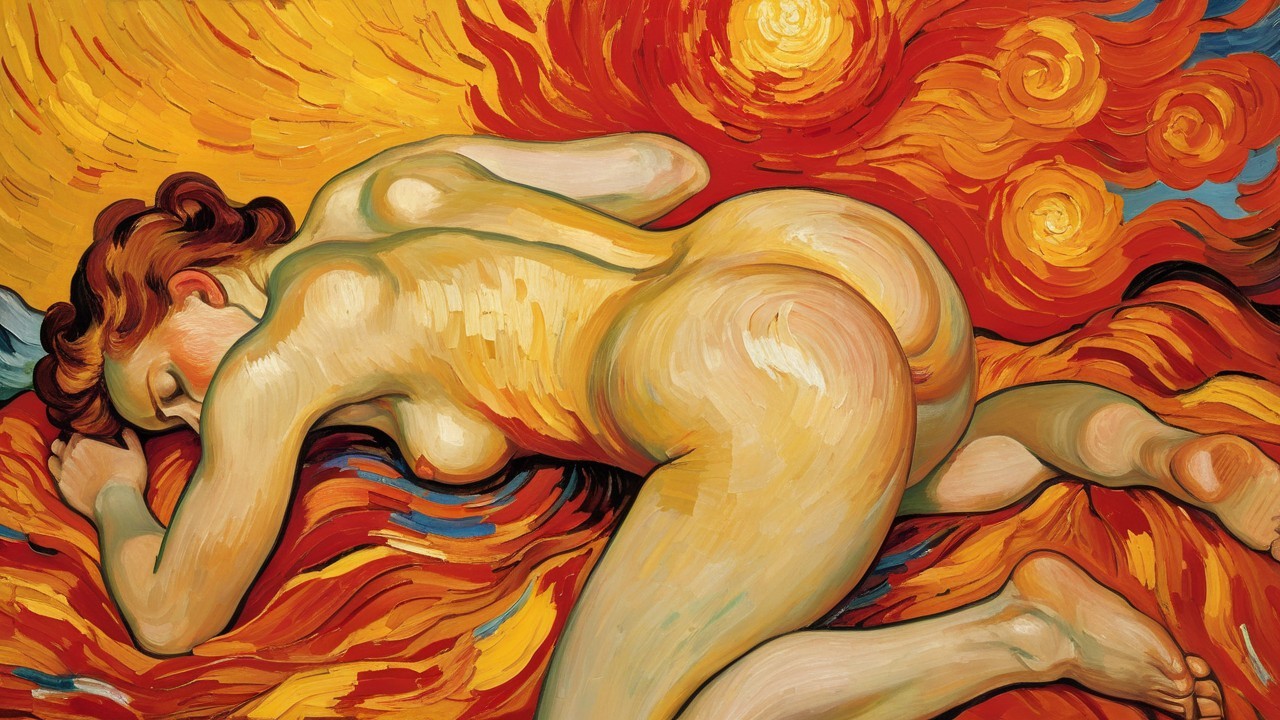 Abstract Art of Reclining Nude Woman in Warm Colors