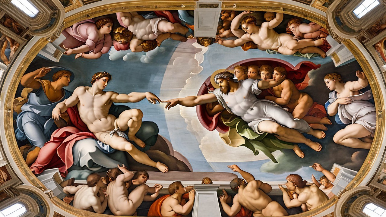 Sistine Chapel Ceiling with God and Adam Scene