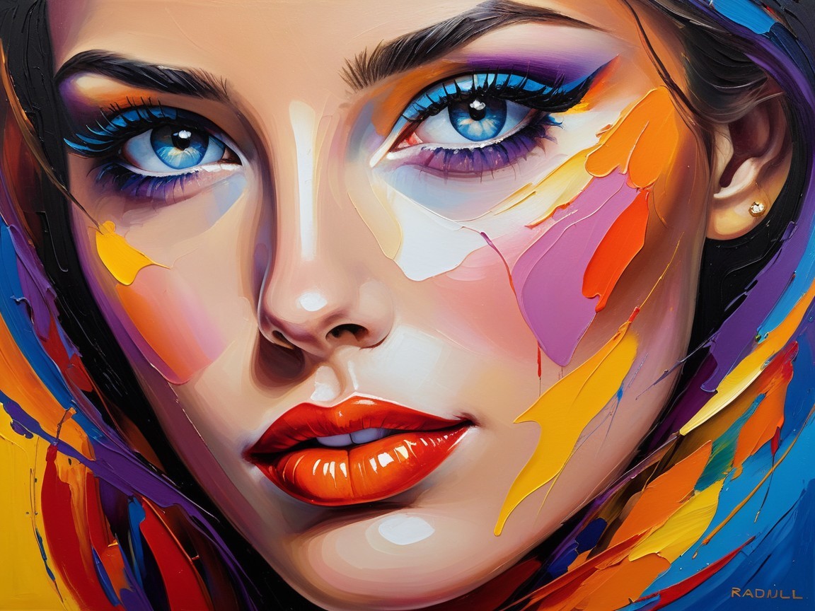 Close-Up Artwork of a Woman's Face with Bold Colors