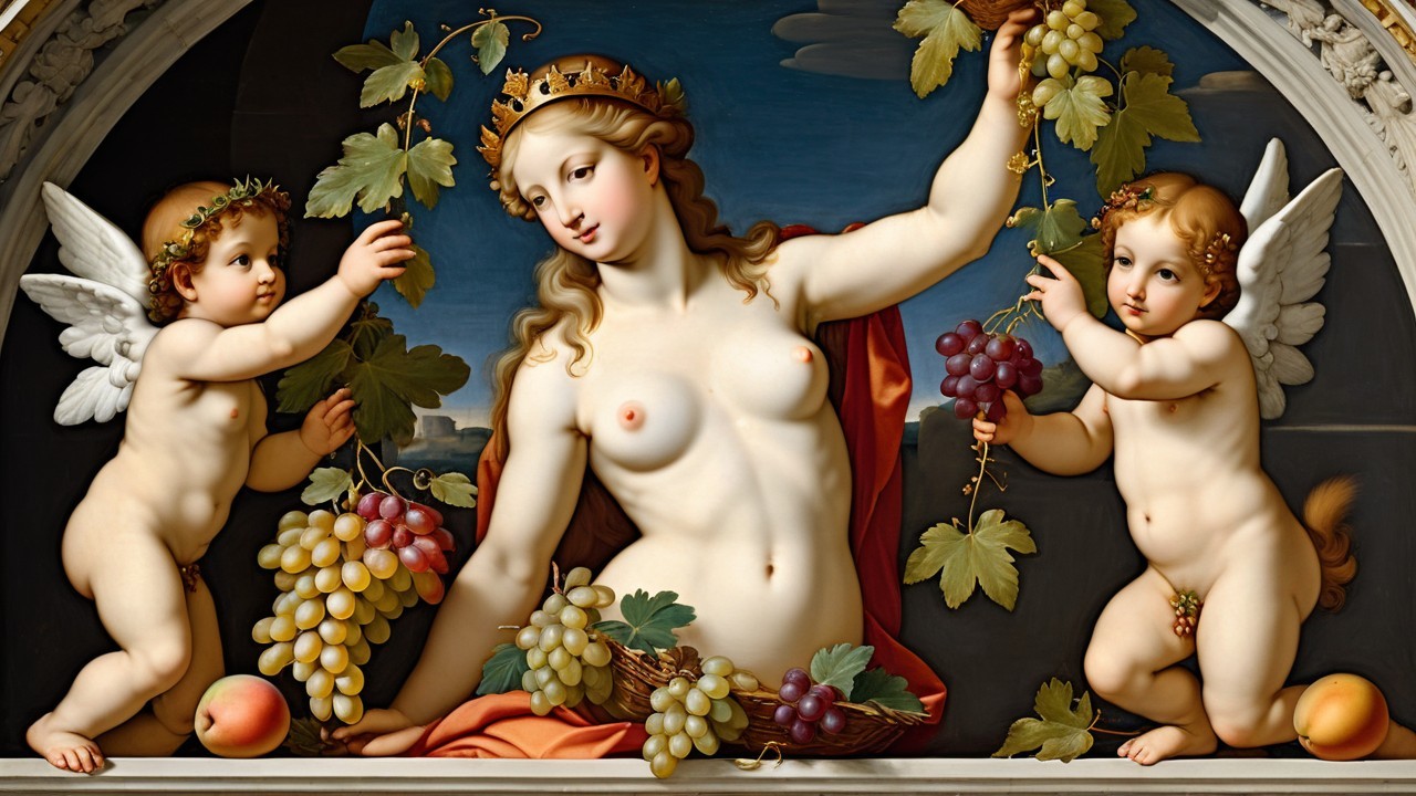 Classical Goddess Depiction with Abundance Symbols