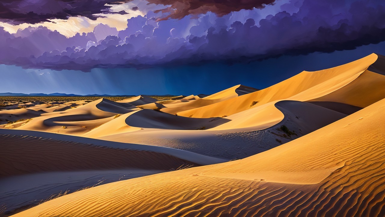 Desert Landscape with Dunes and Dramatic Sky