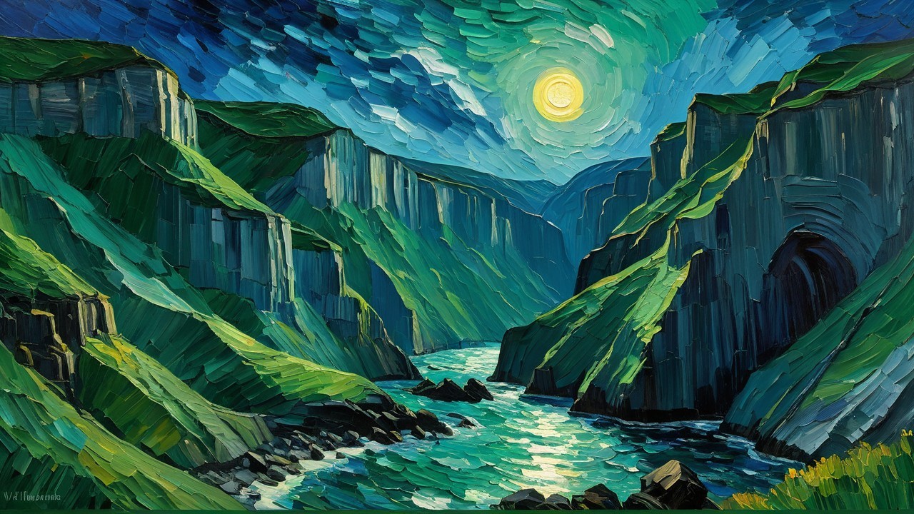 Vibrant Landscape with Cliffs and Winding River