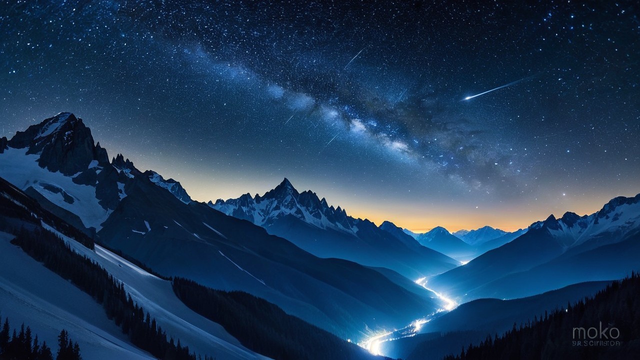 Nighttime Landscape with Mountains and Starry Sky