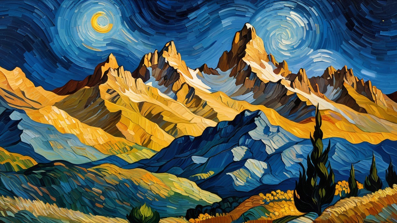 Vibrant Mountain Landscape with Dynamic Skies and Foliage