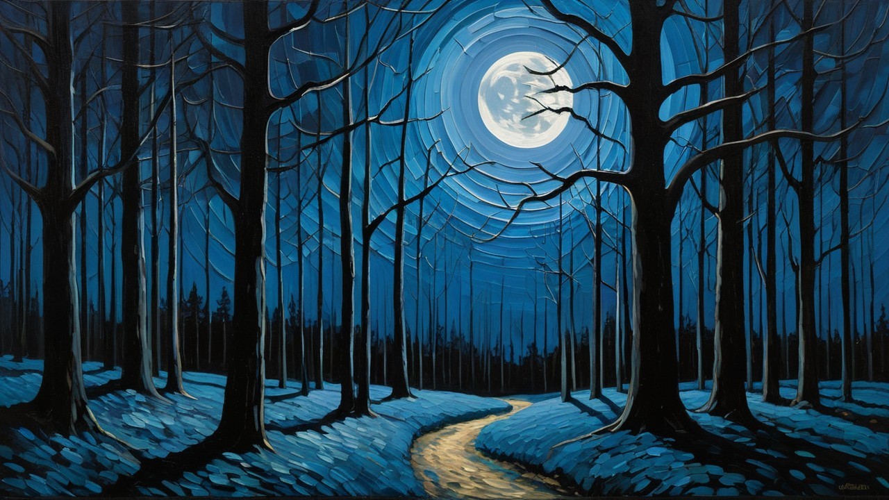 Nocturnal Landscape with Winding Path and Full Moon