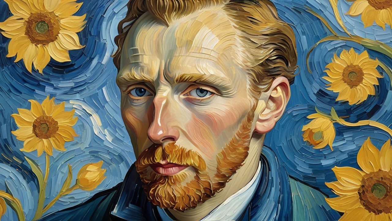 Portrait of a Man with Red Beard and Blue Background